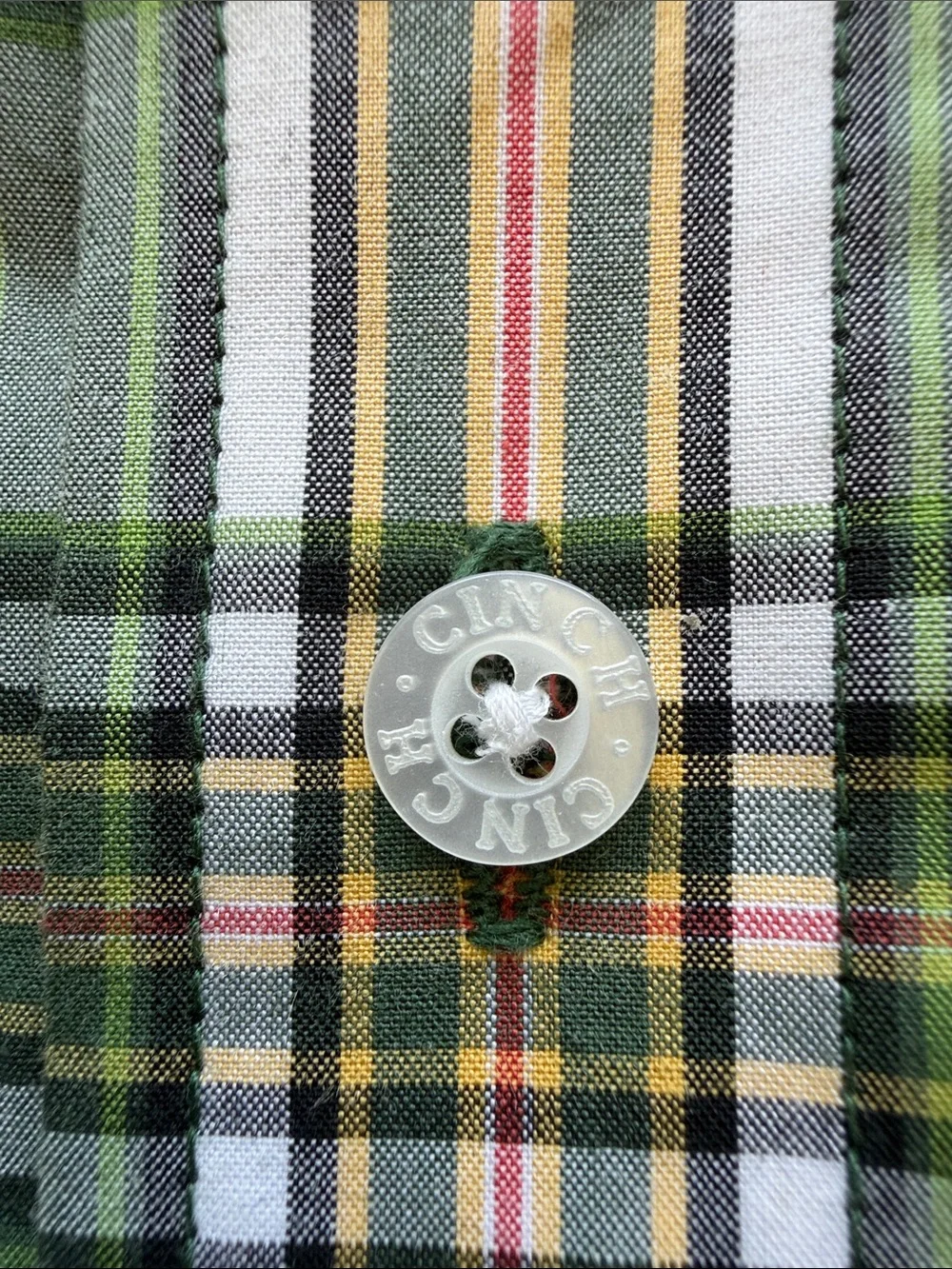 Cinch Men's Green White and Gold Plaid Button-Down Shirt